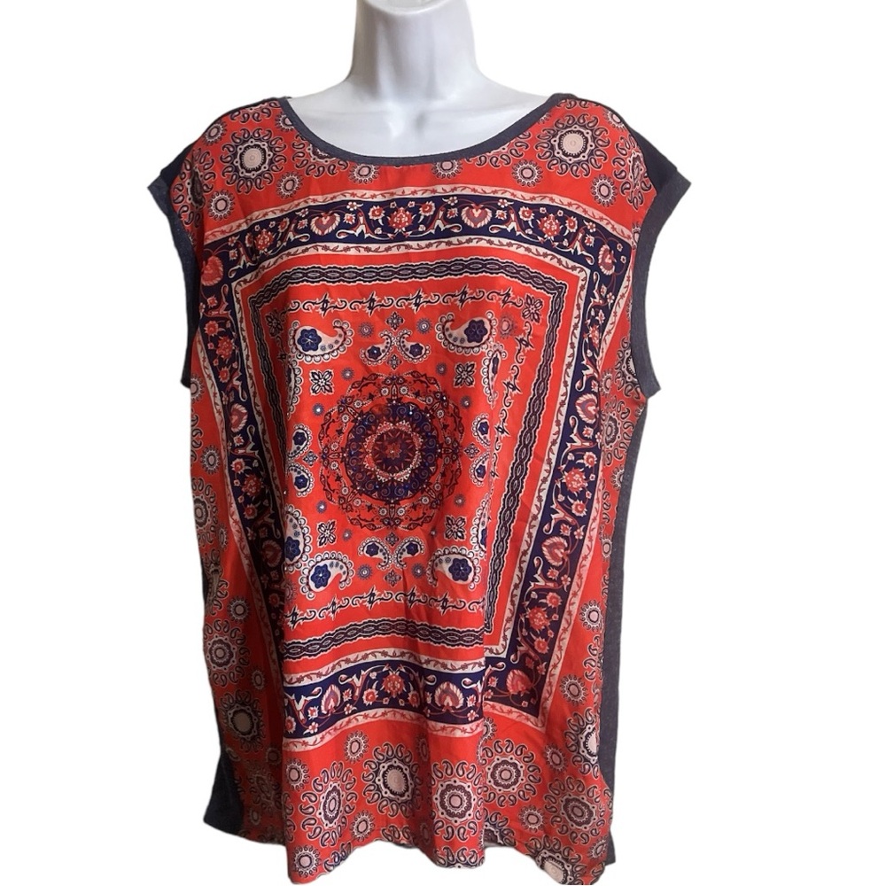 Studio 1 Stunning Bandanna Embellished Cap Sleeve Tunic 1X